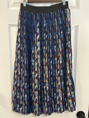 mark. by Avon Blue Abstract Pleated Geometric Elastic Waist Midi Skirt Size S